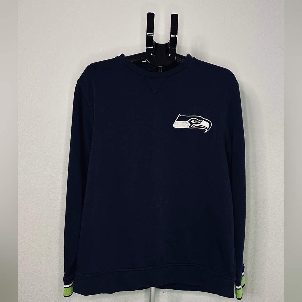 Men's Seattle Seahawks‎ Majestic Crewneck Sweatshirt XL NFL Fleece REI Blue